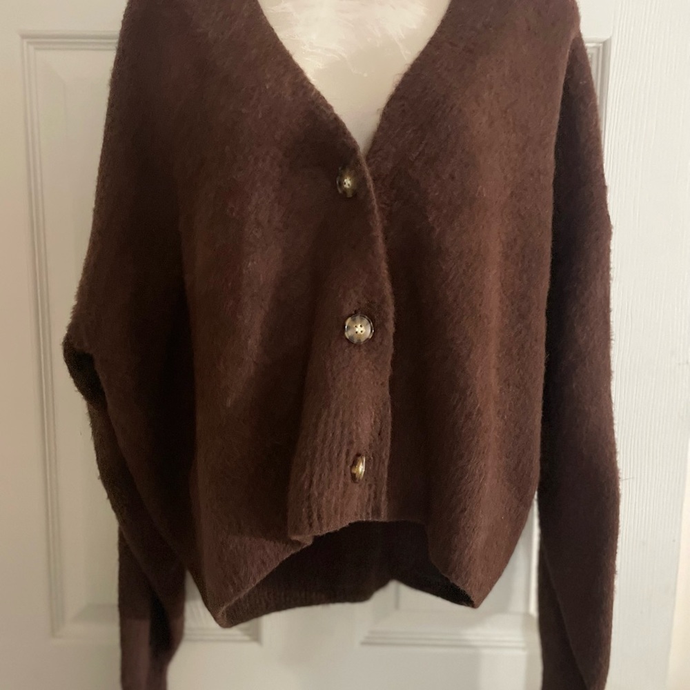 Urban Outfitters Deep Brown Button-Up‎ Cropped Cardigan